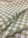 BOUCLE Tweed Fabric Green White Houndstooth Check Sewing Material Jacket Length 1.7 YARD - buklefabrics