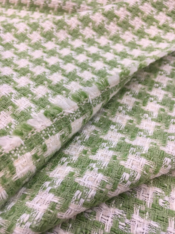 BOUCLE Tweed Fabric Green White Houndstooth Check Sewing Material Jacket Length 1.7 YARD - buklefabrics