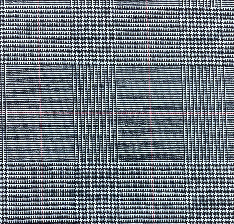 Wool suiting fabric grey plaid prince of Wales check houndstooth stretch material - buklefabrics