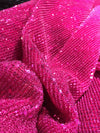 Sequins on Pleated Tulle Fabric in Fuchsia Raspberry - Novelty Prom Material - buklefabrics