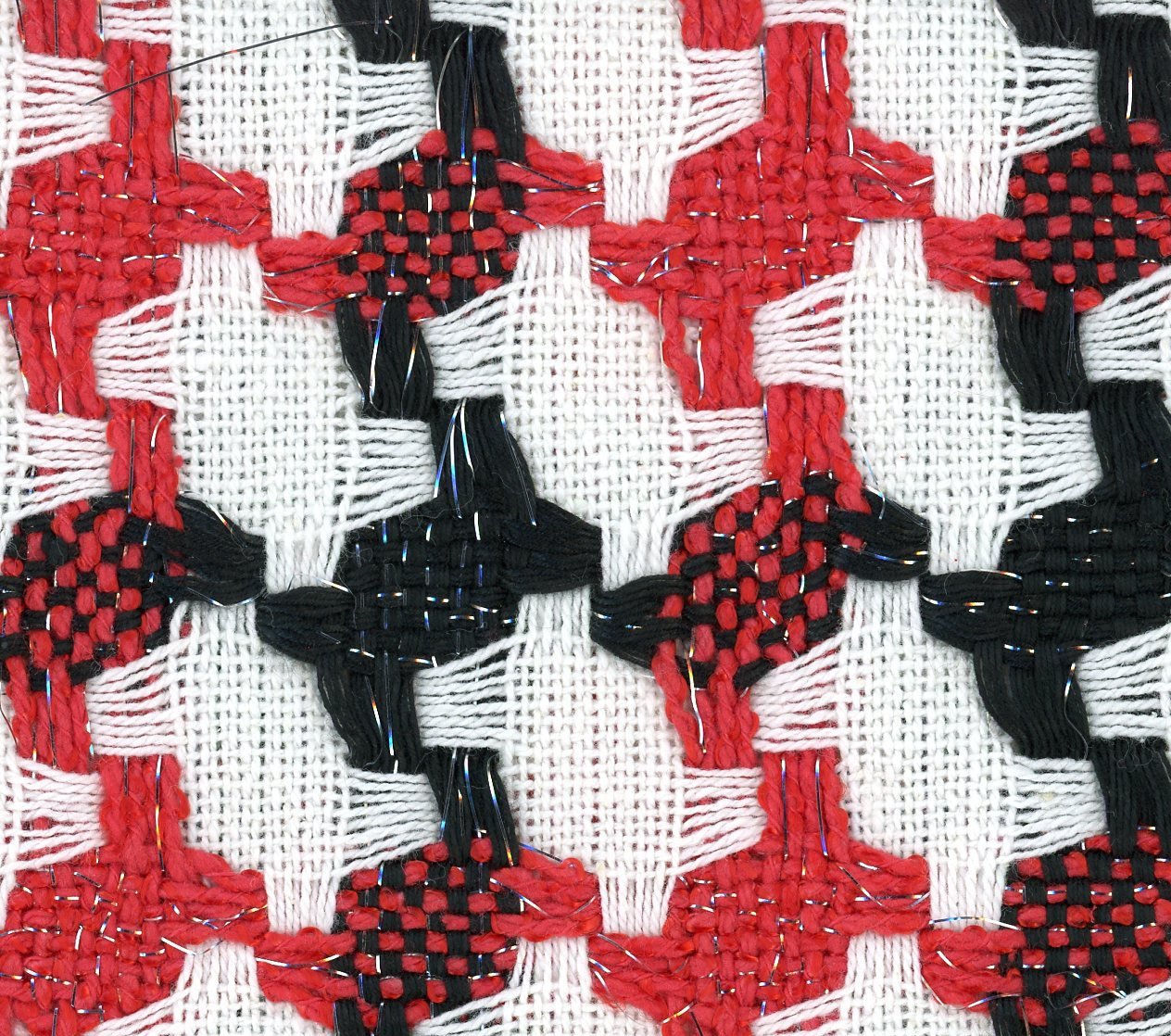 BOUCLE tweed fabric houndstooth check red white black jacket length 1.6 Yard - buklefabrics