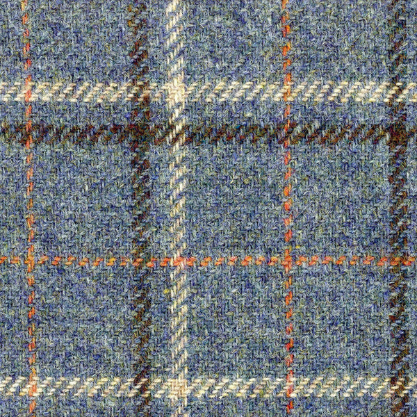 Tartan plaid check fabric 100% WOOL blue tweed white orange check  by 1.6 Yard - buklefabrics