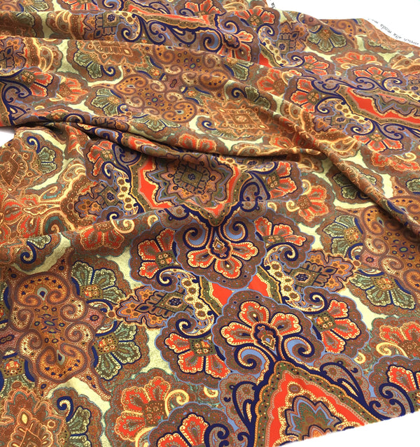 Paisley silk fabric spandex STRETCH Italian quality dressmaking material printed - buklefabrics