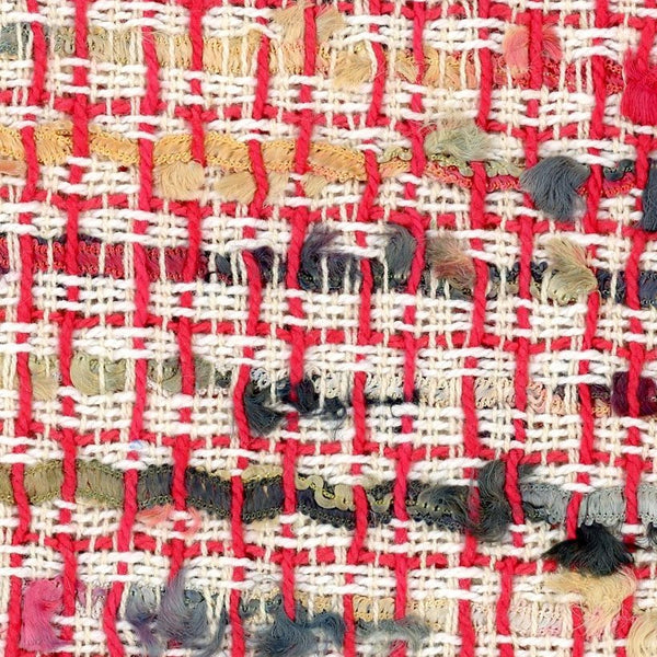 BOUCLE TWEED fabric red white check cotton material jacket length 1.6 Yard - buklefabrics