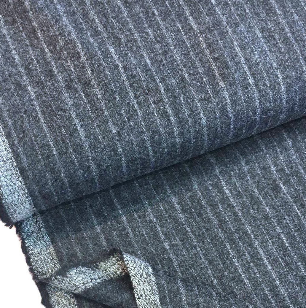 Wool Flannel Fabric Grey Stripe Suit Material - buklefabrics