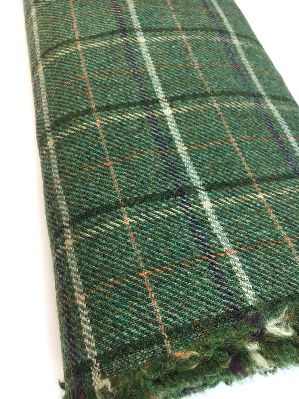 100% Wool Tweed Fabric Tartan Plaid Check Green - buklefabrics