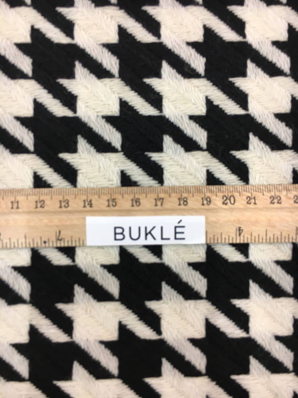 WOOL fabric houndstooth check TWEED black and white boucle material - buklefabrics