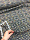 Tartan Plaid Check Fabric 100% WOOL Multicolor with Burgundy Yellow Overcheck - buklefabrics