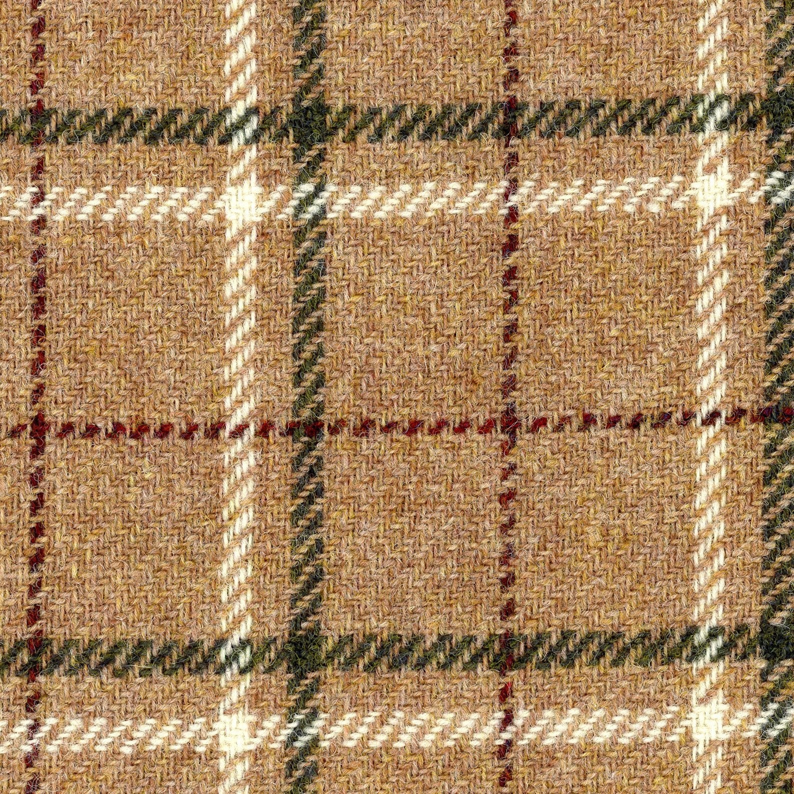 100% WOOL Tweed Fabric Brown Tartan Plaid Check - buklefabrics