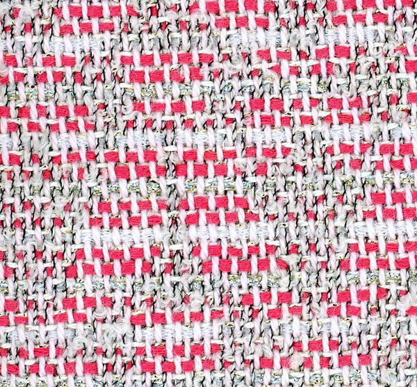 Boucle TWEED fabric red white stripe gold diamond pattern 1.6yd - buklefabrics