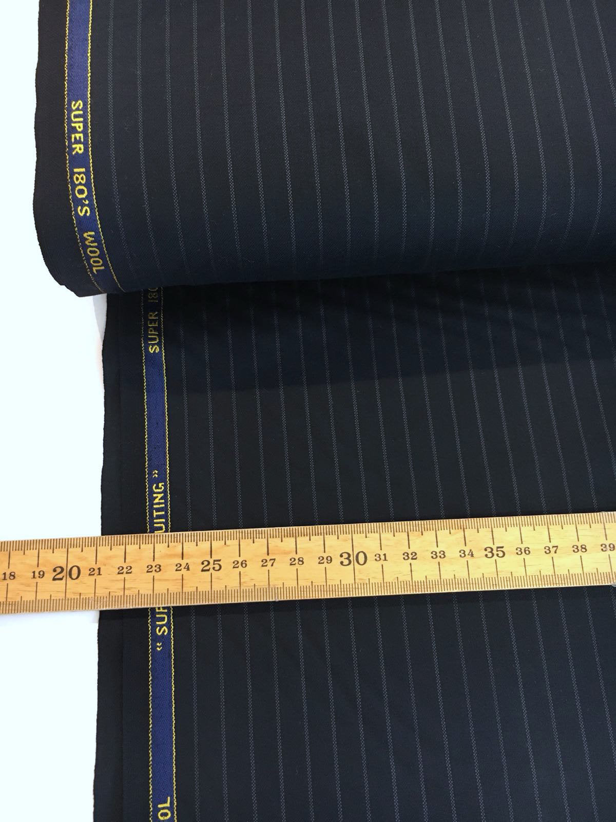 Fine 100% WOOL Fabric Striped Dark Navy Super 180s Suiting Material - buklefabrics