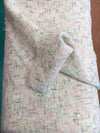 White Wool BOUCLE TWEED fabric pink green accents 1.4 Yard jacket length - buklefabrics