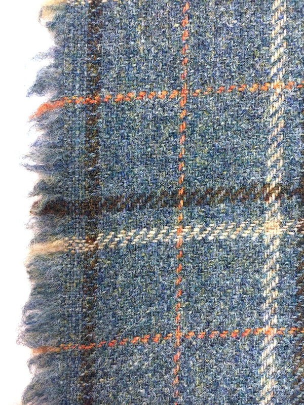 100% WOOL Fabric Blue Tartan Plaid Check Tweed - buklefabrics