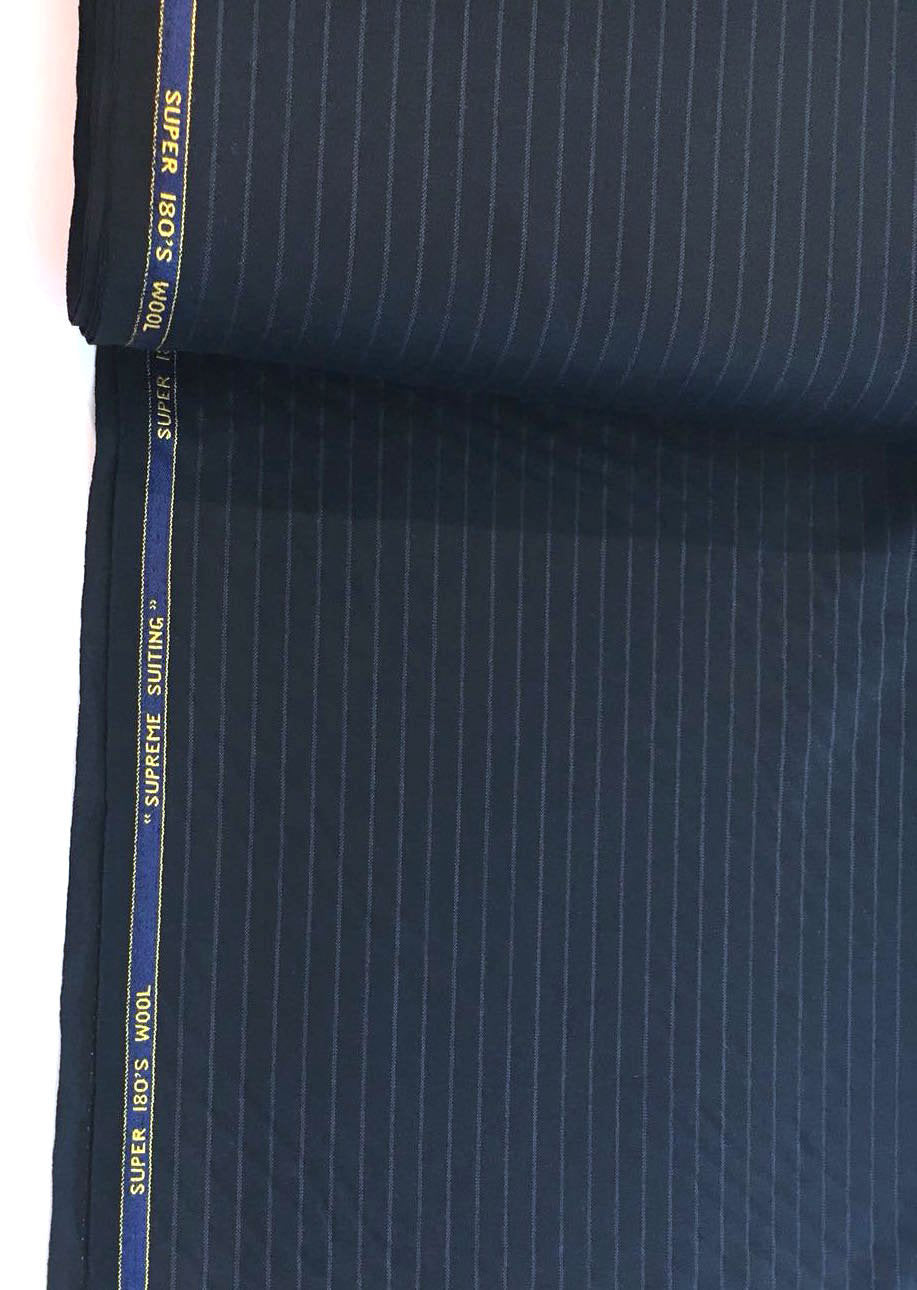 Fine 100% WOOL Fabric Striped Dark Navy Super 180s Suiting Material - buklefabrics