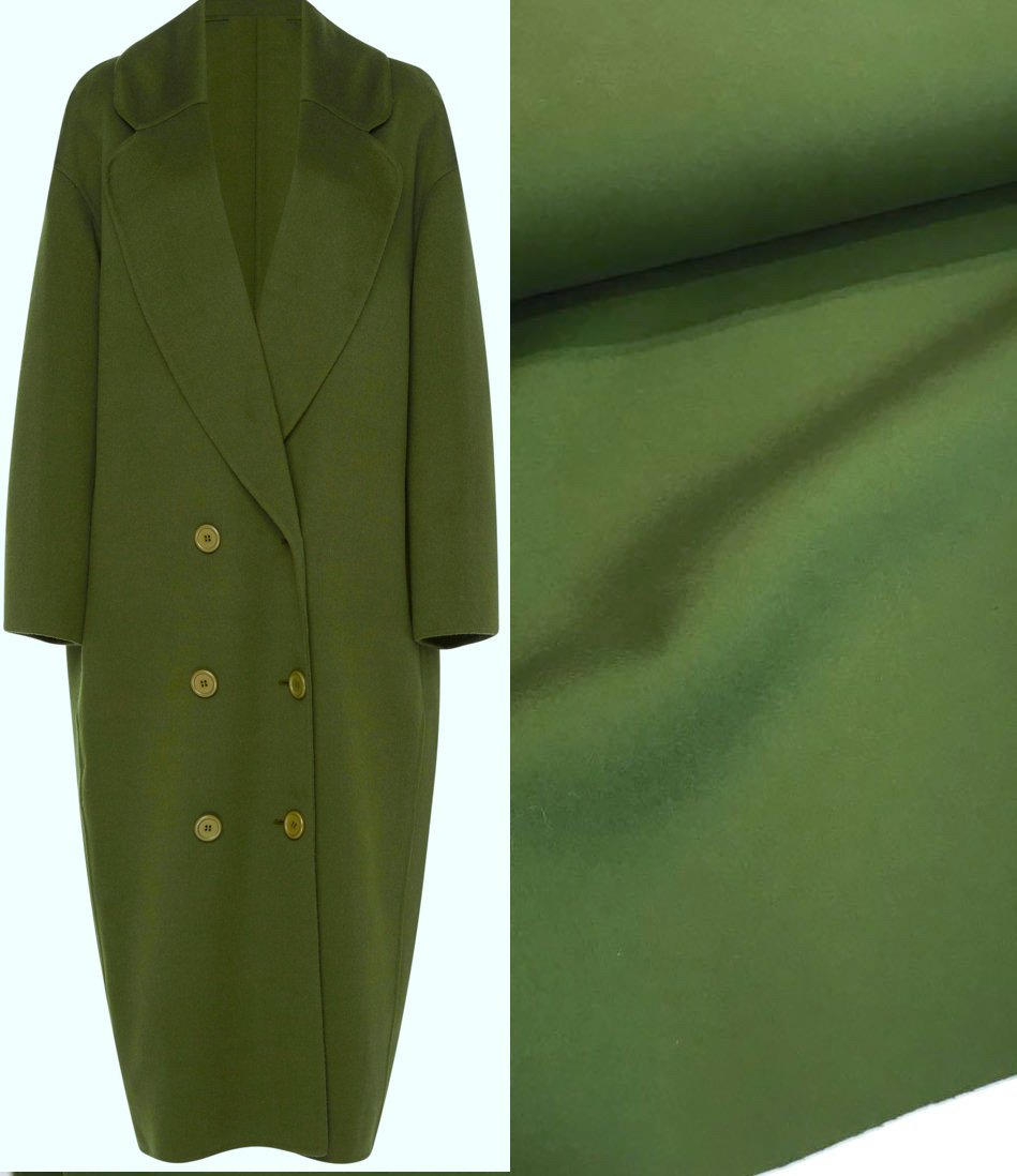 Moss Green CASHMERE Wool Fabric Heavy Winter Overcoat Material - buklefabrics