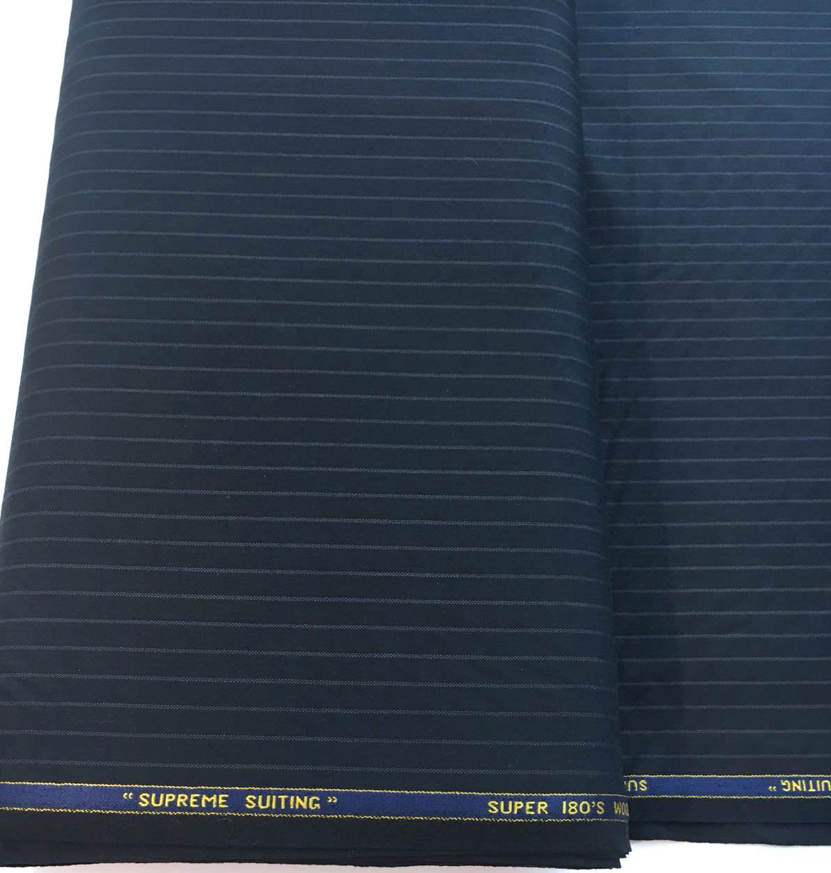 Fine 100% WOOL Fabric Striped Dark Navy Super 180s Suiting Material - buklefabrics