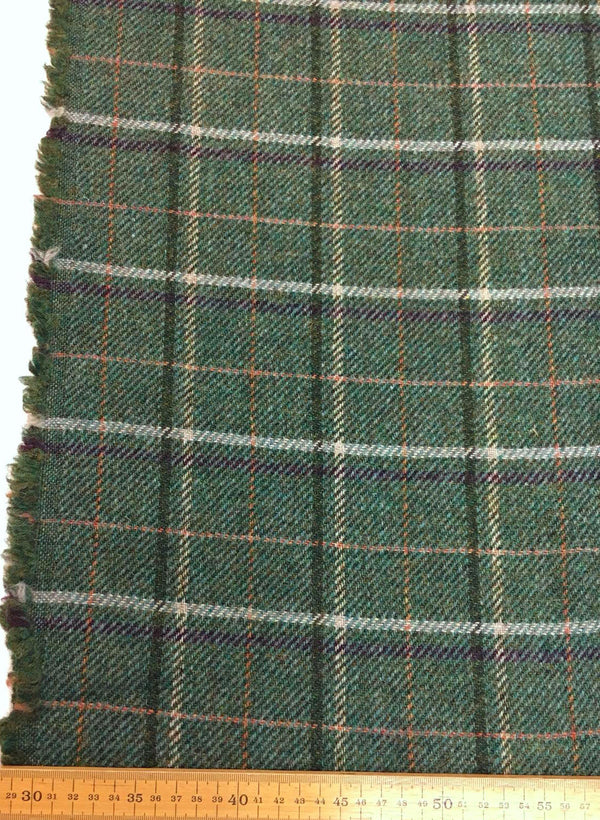 100% Wool Tweed Fabric Tartan Plaid Check Green - buklefabrics