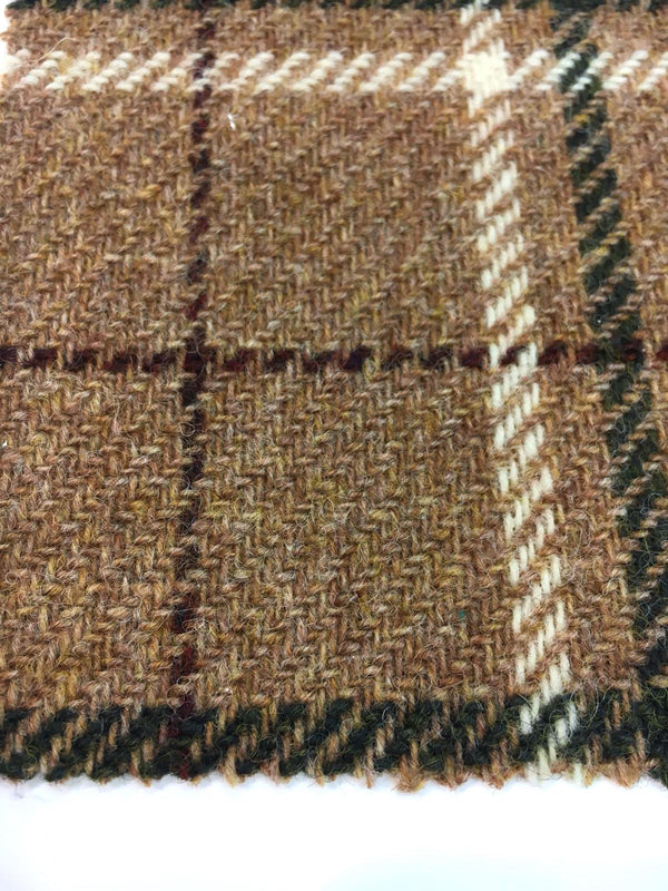 Tartan Plaid Check WOOL Fabric TWEED Brown White Green by 1.6 Yard - buklefabrics