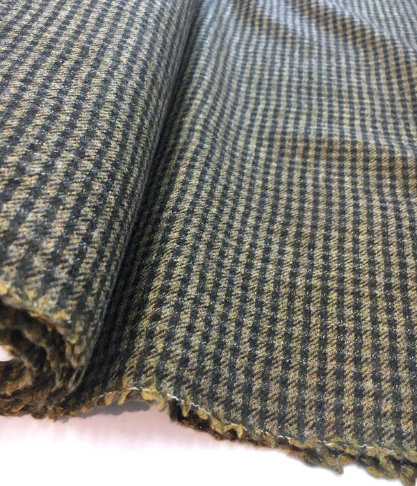 100% WOOL Fabric Brown Gingham Check Houndstooth Tweed - buklefabrics