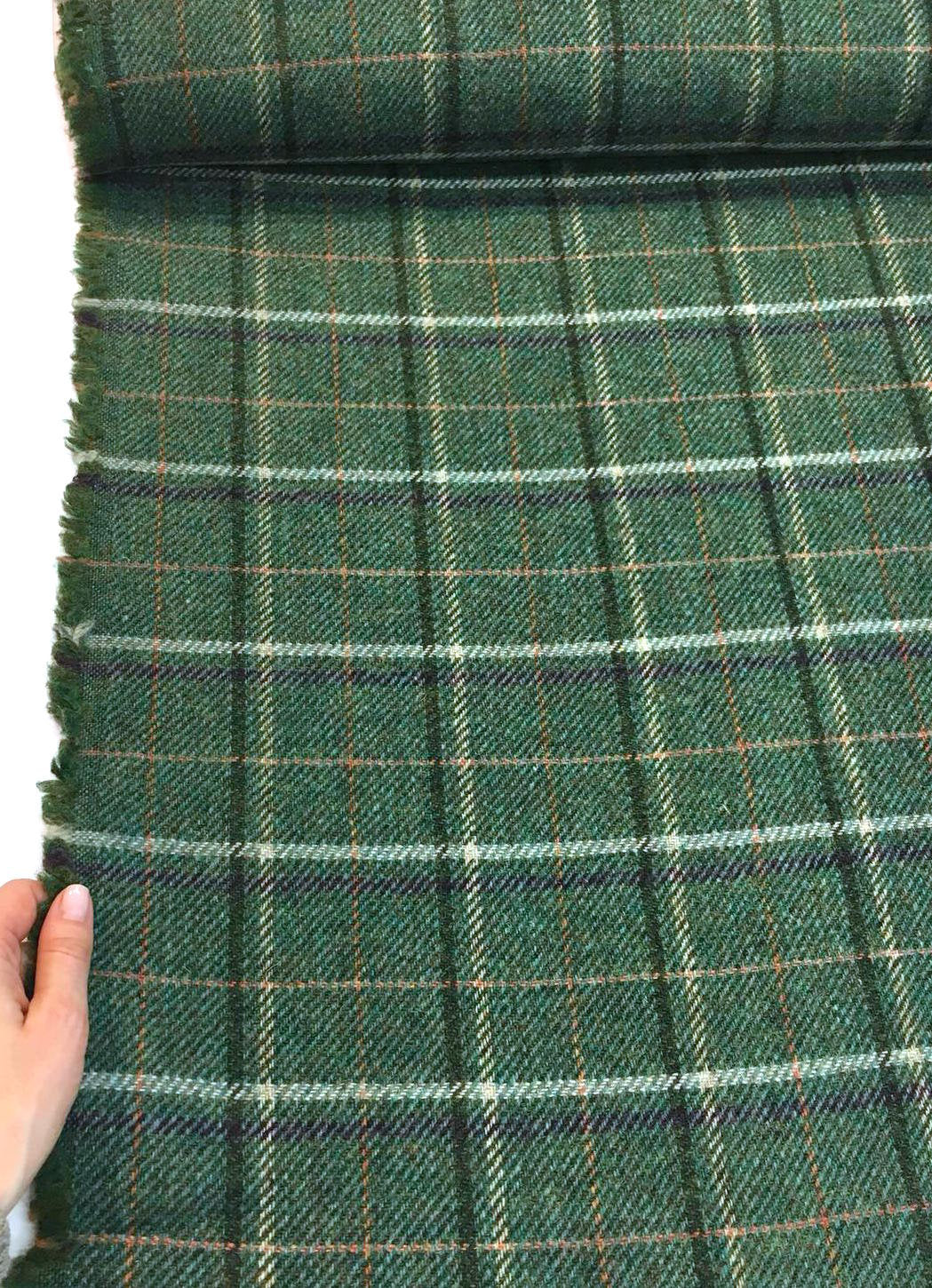 100% Wool Tweed Fabric Tartan Plaid Check Green - buklefabrics