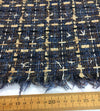 Plaid Check Boucle Tweed Fabric Cotton in Blue Ivory - buklefabrics