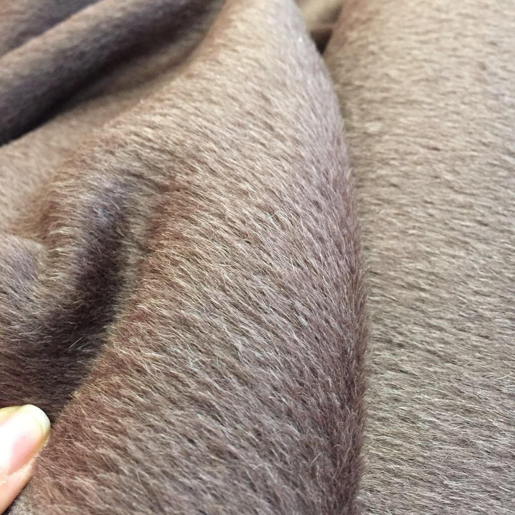 LLAMA hair WOOL fabric coat sewing material long pile beige brown - buklefabrics