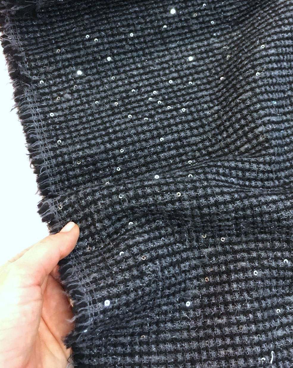 Sequin Boucle Tweed Fabric Iridescent Black - buklefabrics