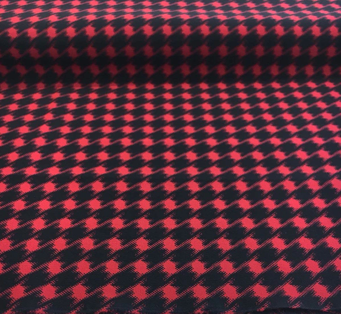 Red & Black SILK Fabric Houndstooth Printed Italian Dress Material - buklefabrics