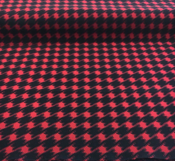 Red & Black SILK Fabric Houndstooth Printed Italian Dress Material - buklefabrics