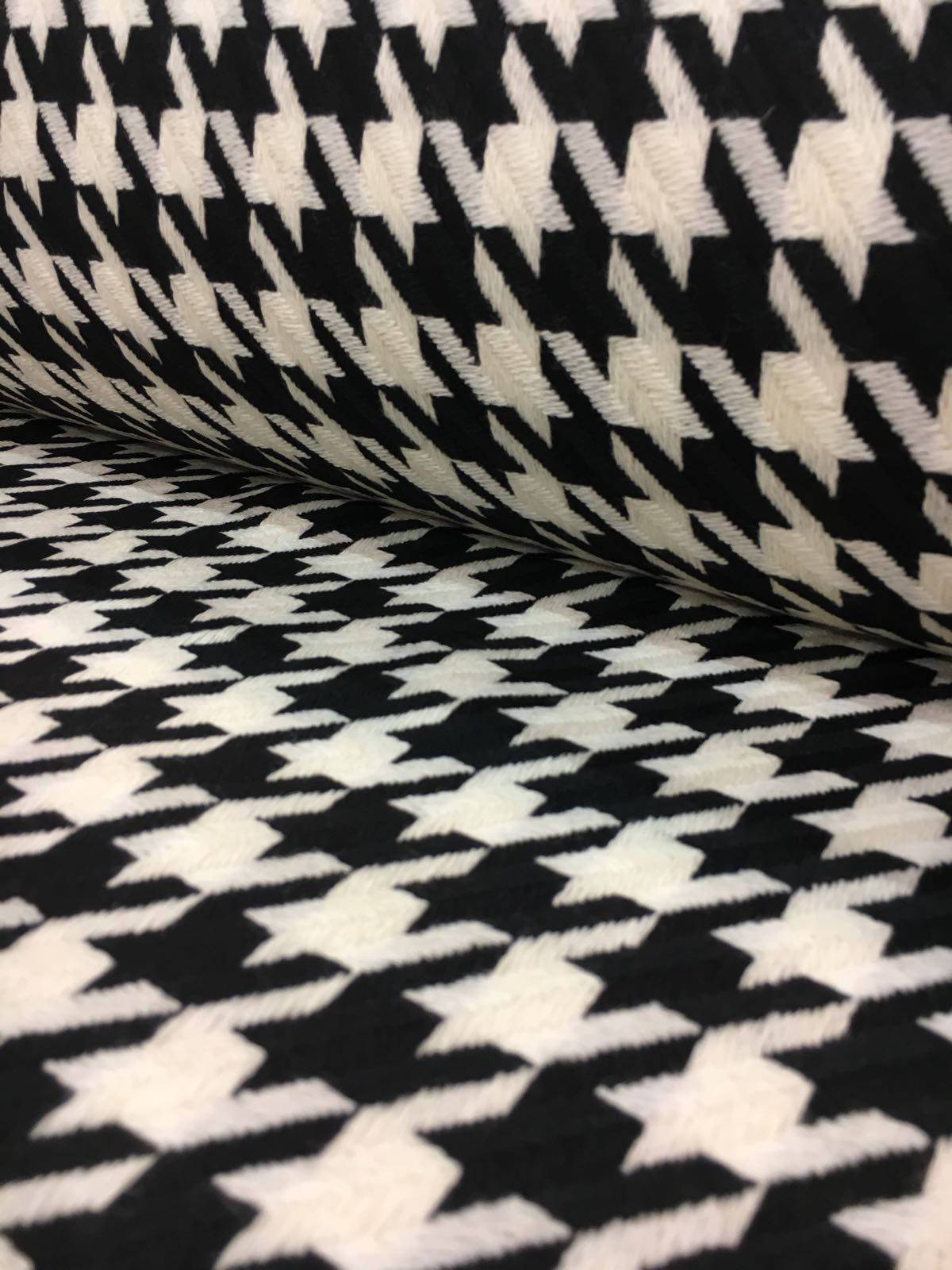 WOOL fabric Boucle Tweed black and white houndstooth coat material - buklefabrics