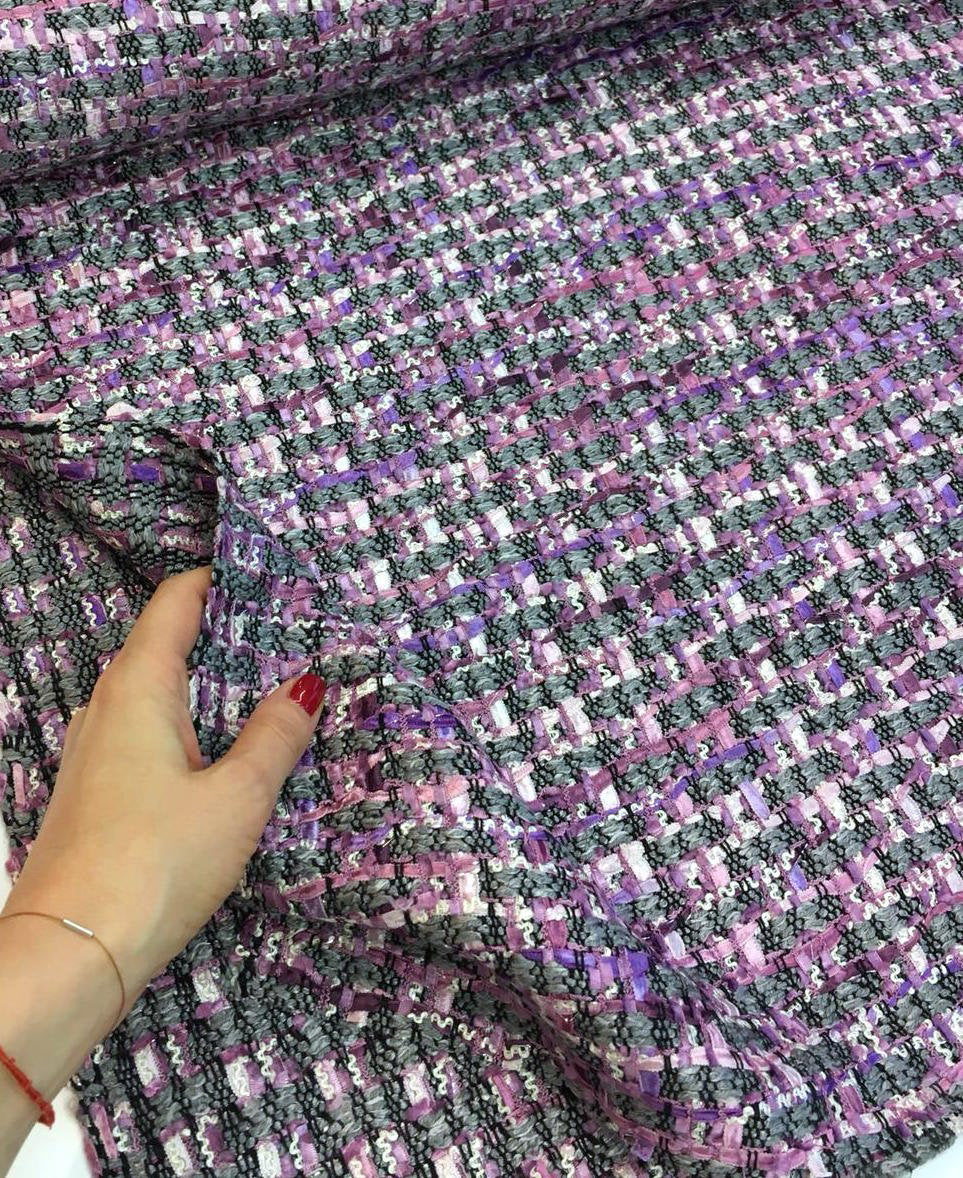 Boucle Tweed Fabric Lilac Gray Purple Multicolor - buklefabrics