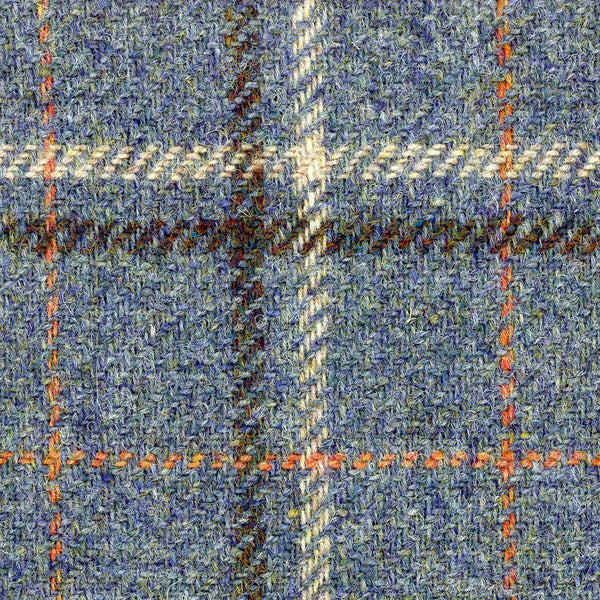 Tartan plaid check fabric 100% WOOL blue tweed white orange check  by 1.6 Yard - buklefabrics