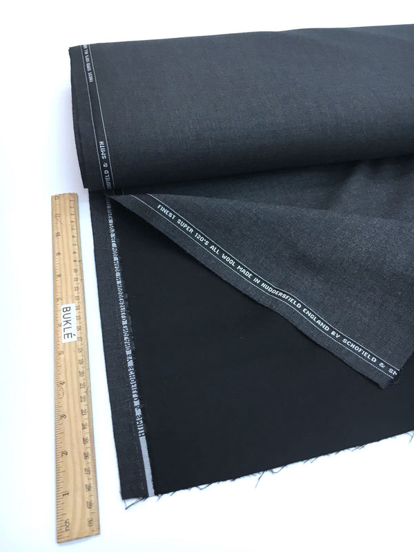 Fine WOOL suit fabric charcoal grey Super 120 dress making material - buklefabrics