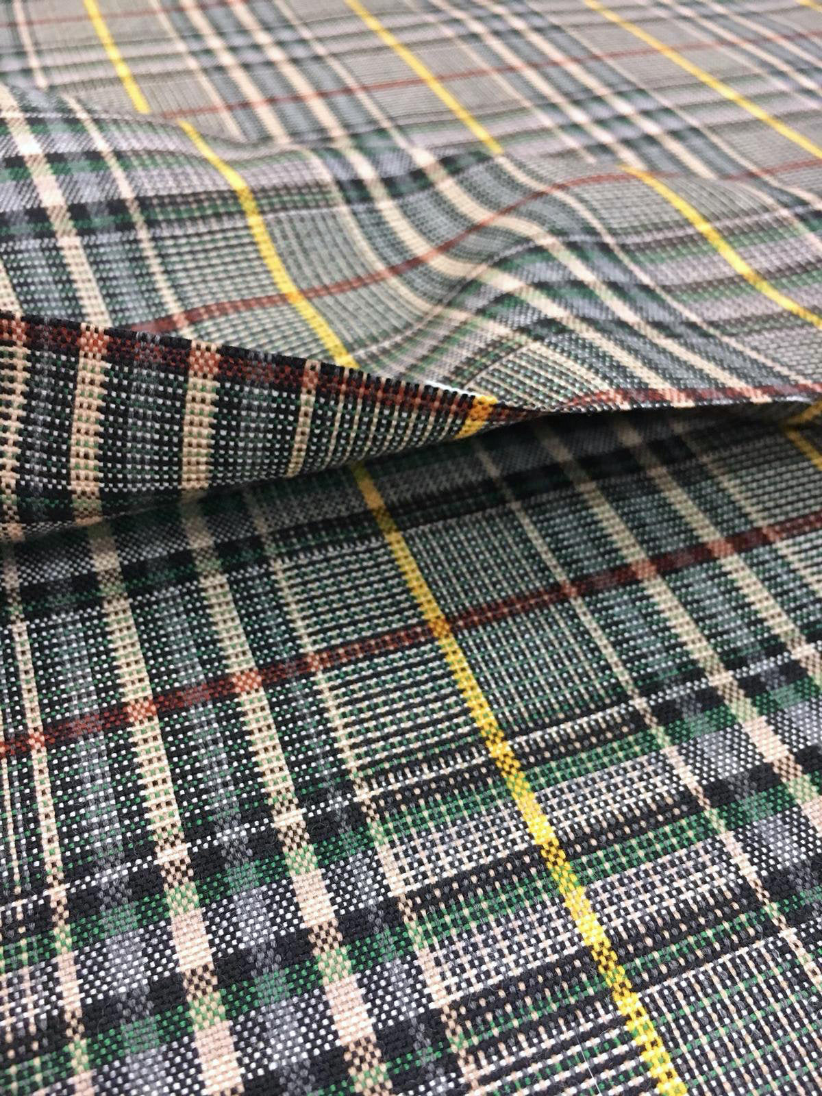 Tartan Plaid Check Fabric 100% WOOL Multicolor with Burgundy Yellow Overcheck - buklefabrics