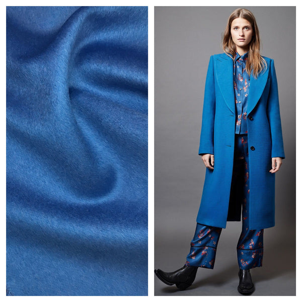 Blue CASHMERE Wool Fabric Heavy Winter Overcoat Material - buklefabrics