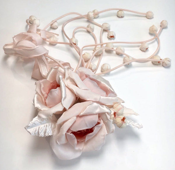 Hair SILK flower sash bridal wedding dress accessory dusty pink millinery brooch - buklefabrics