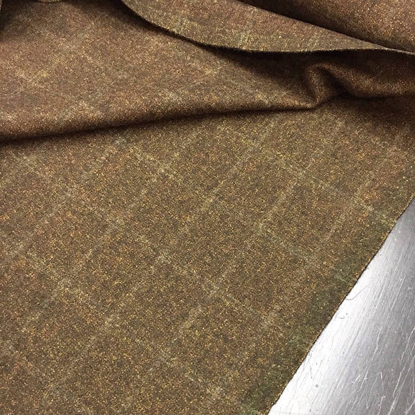 Plaid Check WOOL Fabric Moss Green Windowpane Tweed - buklefabrics