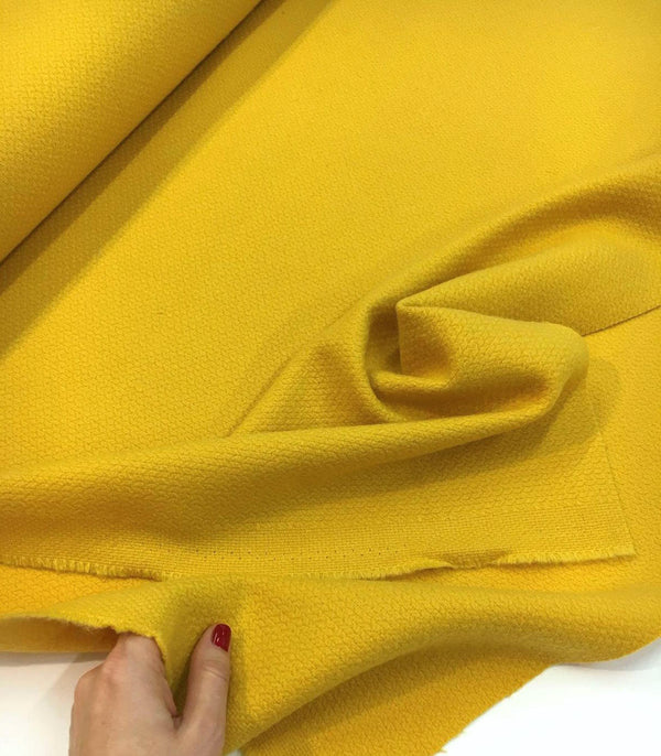 Yellow Boucle Wool Fabric by UNGARO Textured Overcoat Tweed - buklefabrics