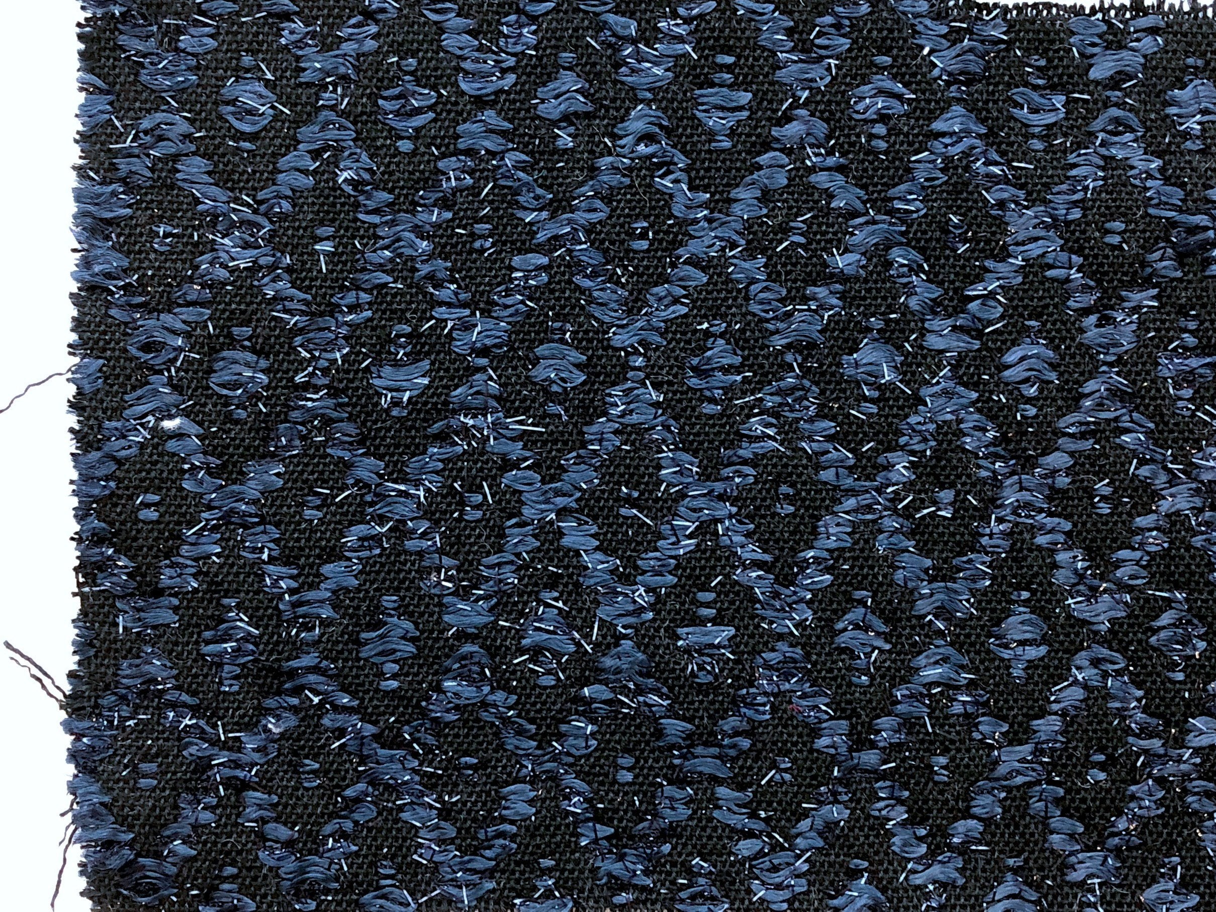 Boucle Tweed Fabric Black & Dark Blue Lurex diamond pattern 1.6 yd - buklefabrics