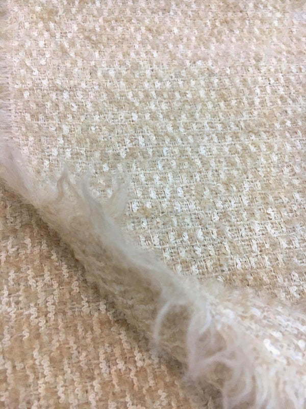 Boucle Tweed Fabric, Textured, Wool Mohair, Ivory Material, by the 1 1/2 yard - buklefabrics