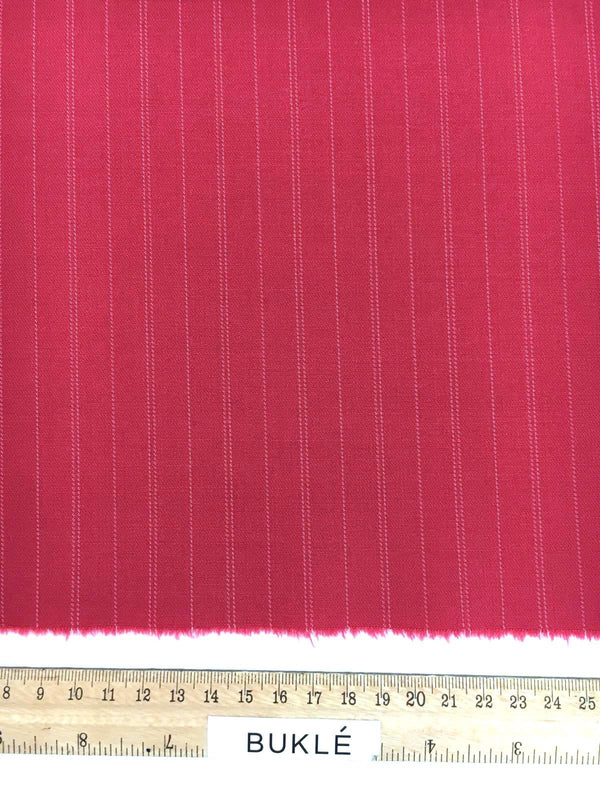 Stretchy lycra Wool fabric red with white pinstripe - buklefabrics