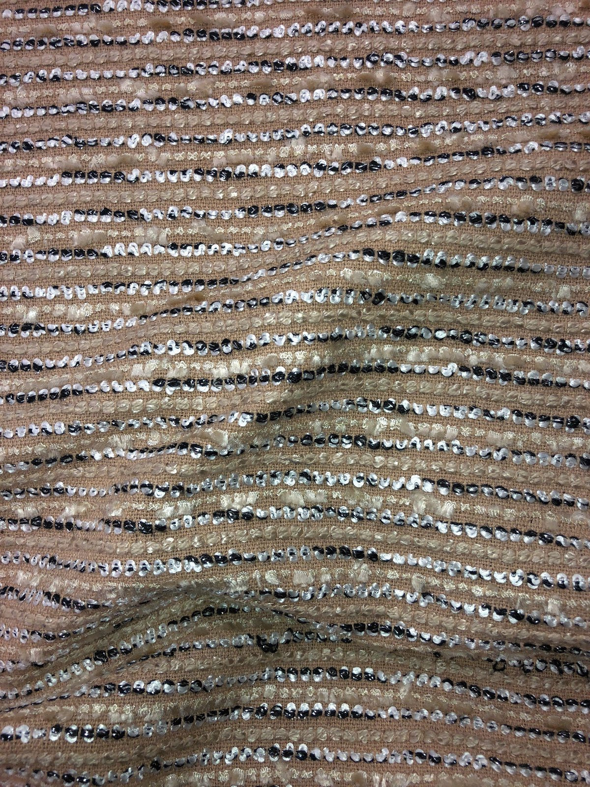 Beige Boucle Tweed Fabric with Black and White Stripe Accents - buklefabrics