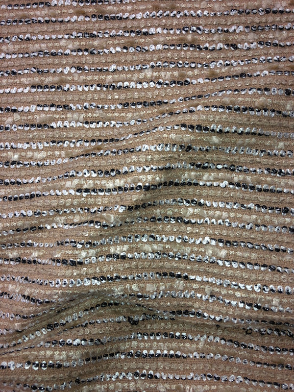 Beige Boucle Tweed Fabric with Black and White Stripe Accents - buklefabrics