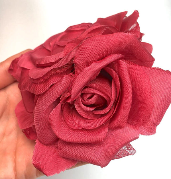 Millinery Red SILK Flower Brooch Wedding Dress Accessory Bridal Hair Pins - buklefabrics