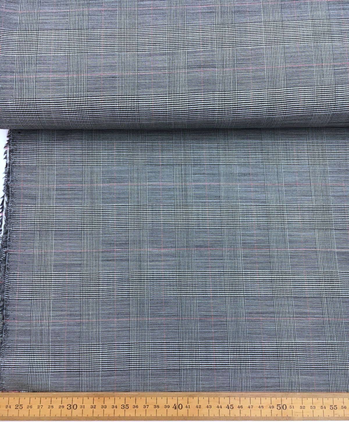 Plaid check WOOL STRETCH fabric grey houndstooth prince of Wales - buklefabrics