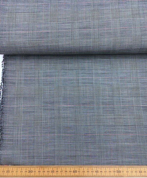 Plaid check WOOL STRETCH fabric grey houndstooth prince of Wales - buklefabrics