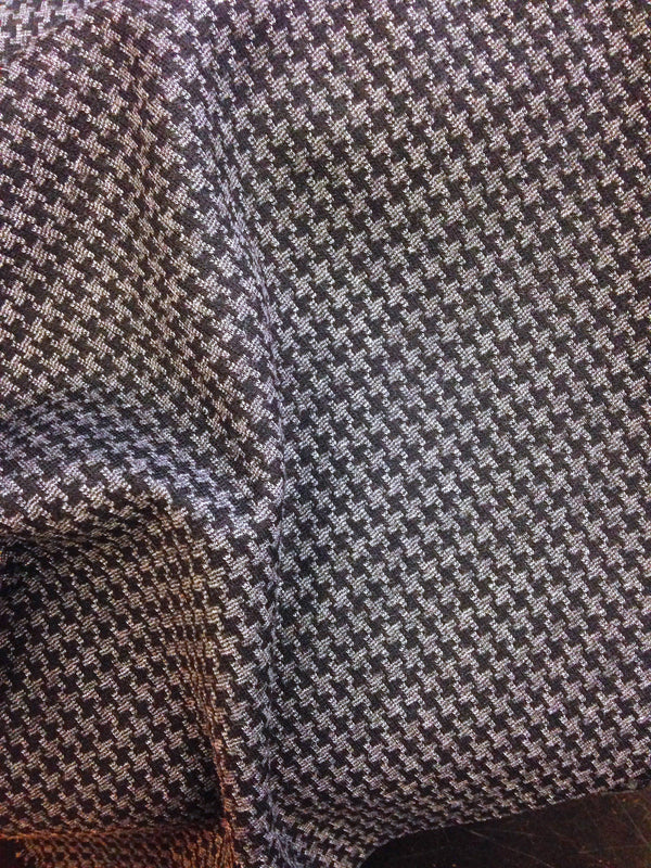 WOOL houndstooth fabric stretch black grey check jacket length 1.9 Yard - buklefabrics