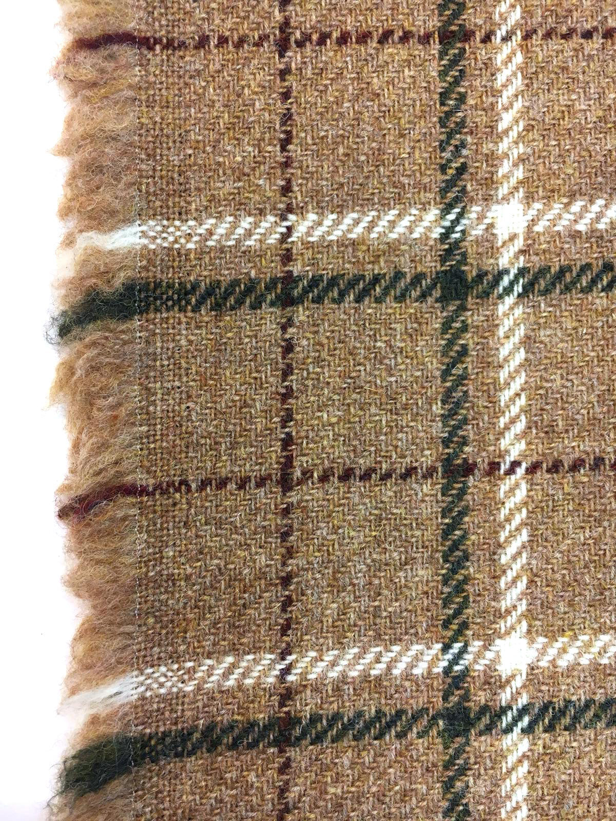 100% WOOL Tweed Fabric Brown Tartan Plaid Check - buklefabrics