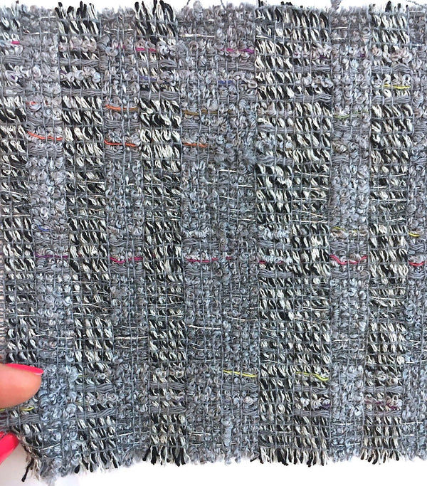 BOUCLE tweed fabric textured cotton silver grey check length 1.6yd - buklefabrics