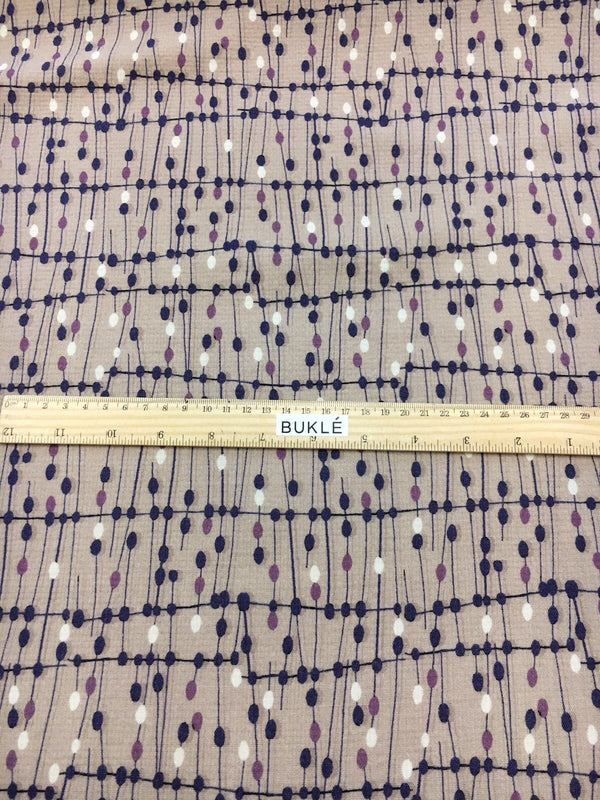 WOOL Crepe Fabric STRETCH Beige Blue Printed Elastane Dressmaking Material - buklefabrics